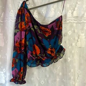 Lush one shoulder flutter shirt.